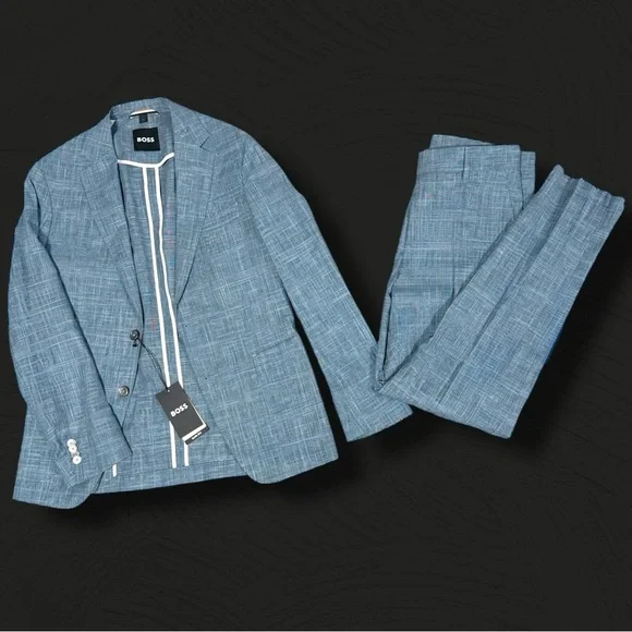 NEW BOSS Elegant Slim Fit Blue Suit Set - Picture 7 of 8